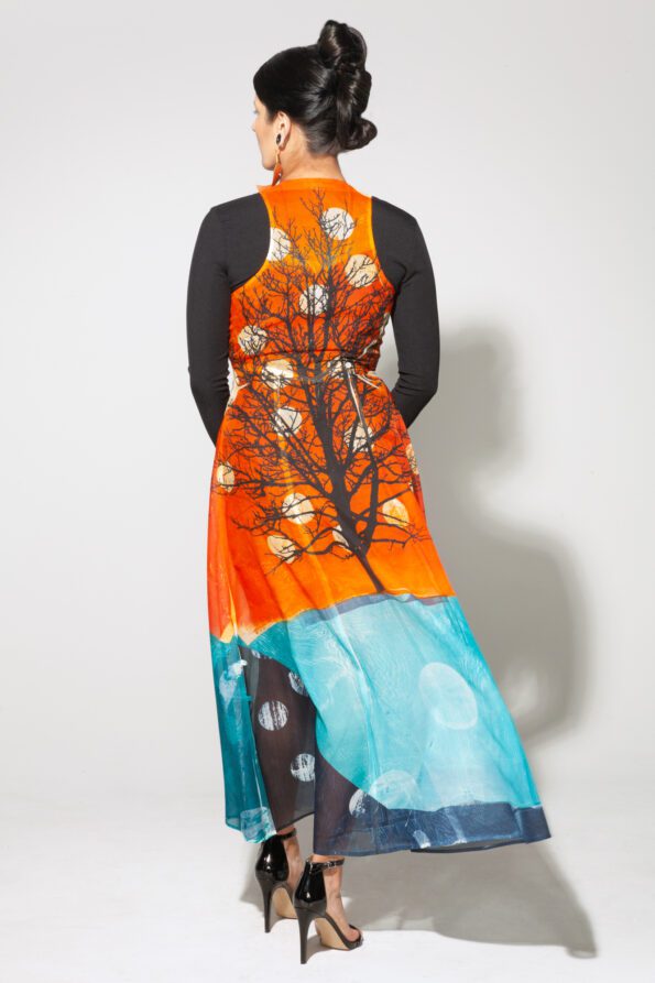 Tree Bustle Dress Cedar, coal and jade back