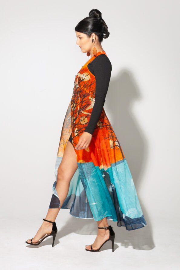 Tree bustle Dress cedar,coal and jade side